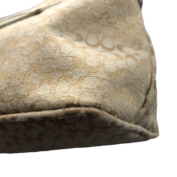 PURSE - Women's Vintage 90's/Y2K Coach Signature Canvas Bag In Beige/Gold/White - Picture 10 of 16